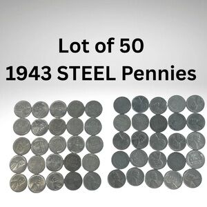 Lot of 50 authentic 1943 Steel Lincoln Wheat Pennies.